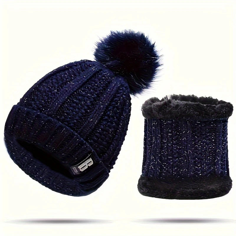 Ensemble Bonnet & Tour de Cou Femme Hiver – Tricot Épais avec Doublure Polaire, Ultra Chaud et Confortable