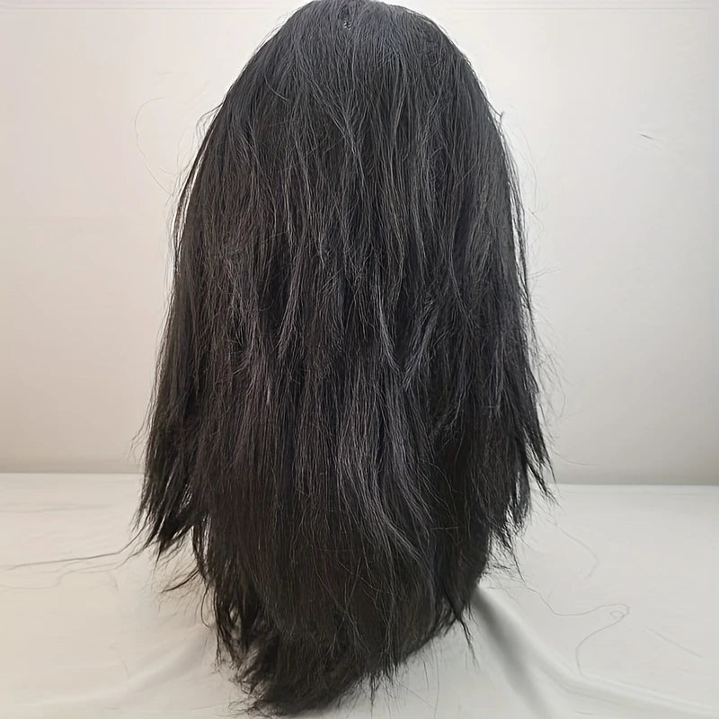 Perruque Longue Noire avec Barbe et Moustache – Déguisement Homme Viking, Rocker ou Père Noël Mystérieux
