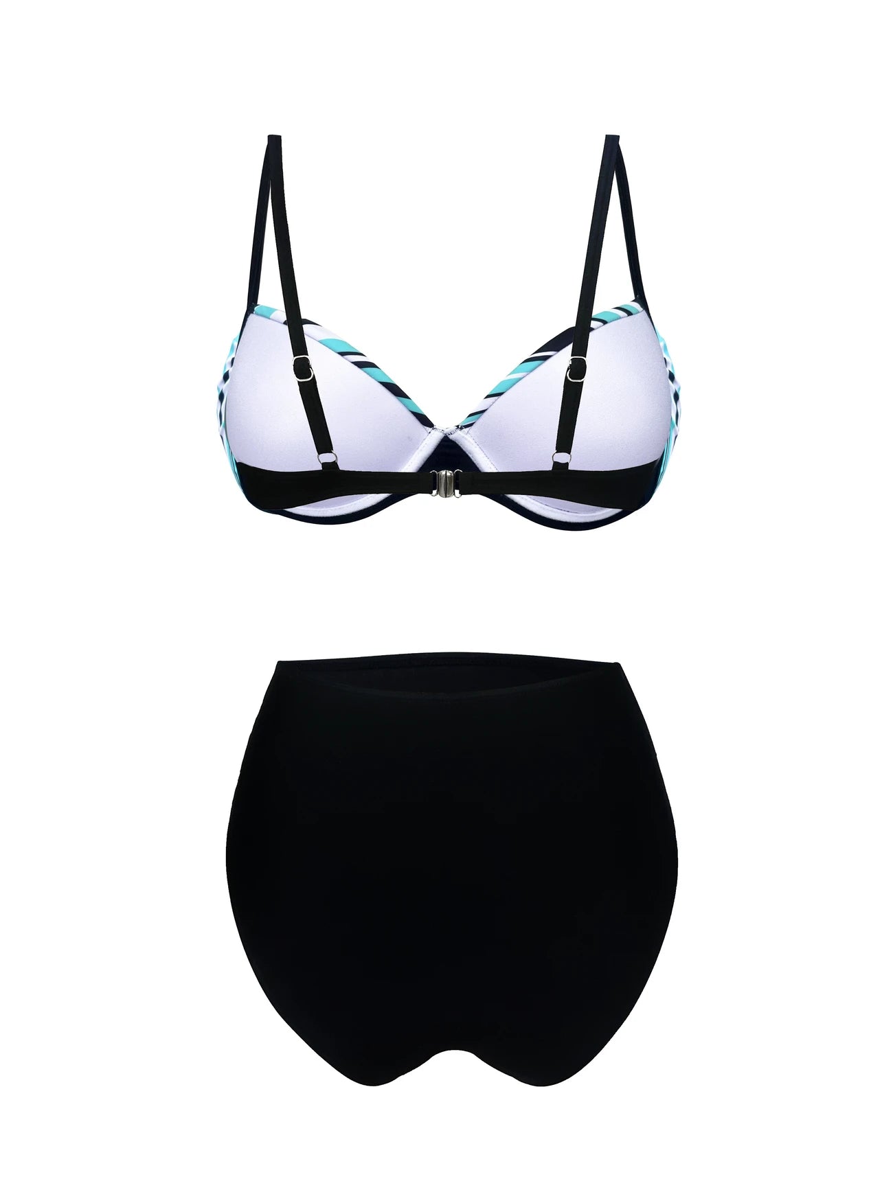 Bas de bikini taille haute gainant – Rayures multicolores et ceinture effet ventre plat pour silhouette affinée