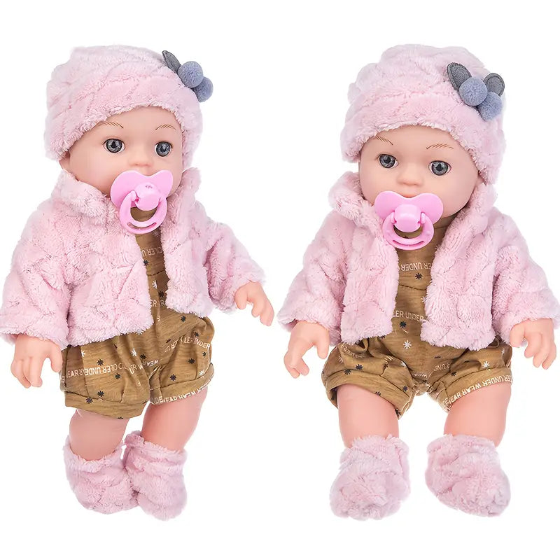Poupée bébé réaliste 30 cm avec tétine – Habillée en tenue d’hiver rose, jouet interactif pour enfants
