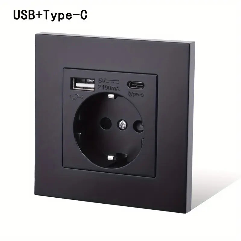 Prise murale double USB + Type-C intégrés – Prise européenne encastrable 16A pour charge rapide smartphone et tablette