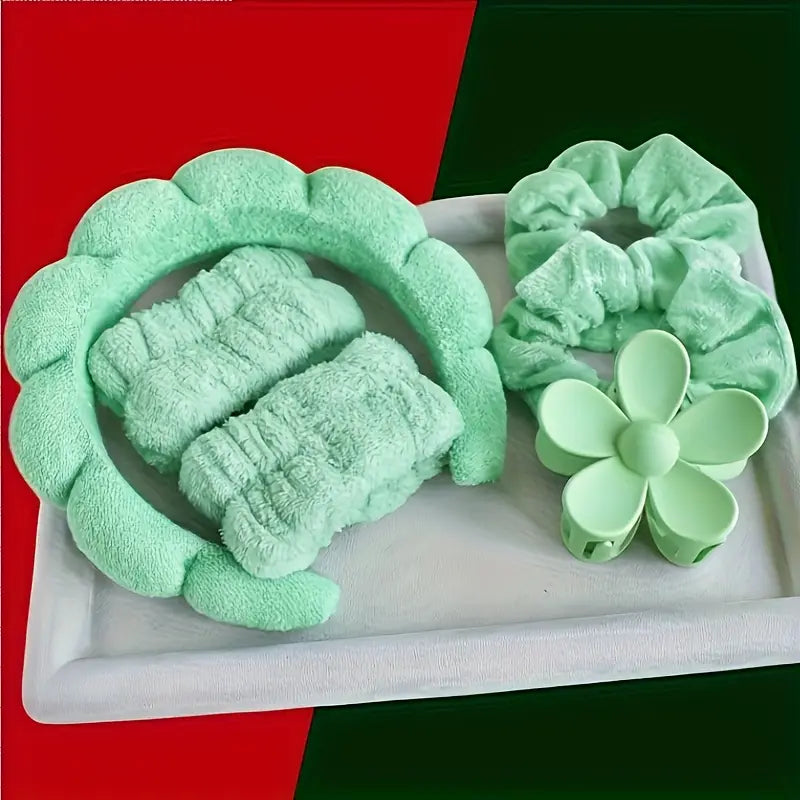 Set d’accessoires cheveux en tissu doux – Bandeau, chouchous et pince fleur assortis