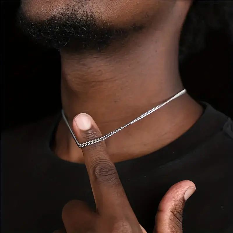 Collier homme chaîne cubaine fine en acier inoxydable argent – Bijou sobre et élégant