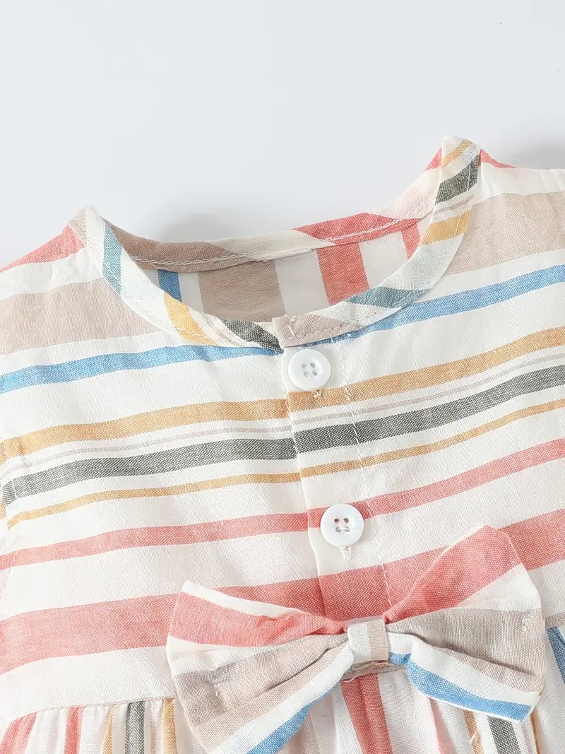 Combinaison bébé fille à rayures – Cadeau naissance avec nœud et bandeau assorti