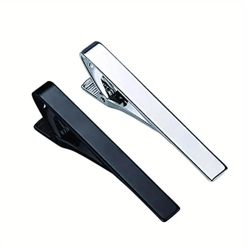 Lot de 2 pinces à cravate homme – Accessoires élégants noir et argent pour costume et chemise