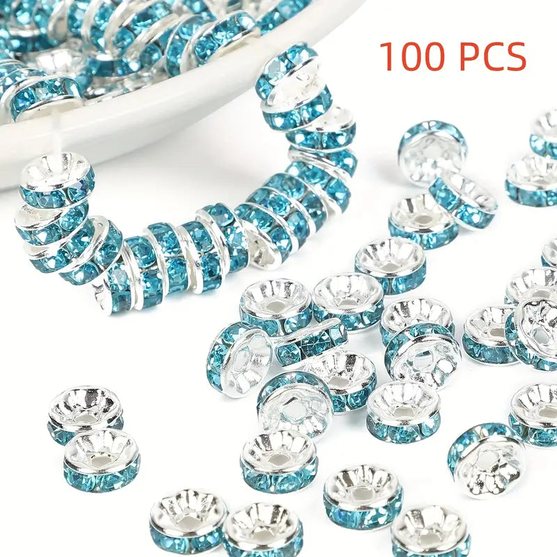 100 Perles Rondelles Strass Argentées – Intercalaires Brillants pour Création de Bijoux DIY