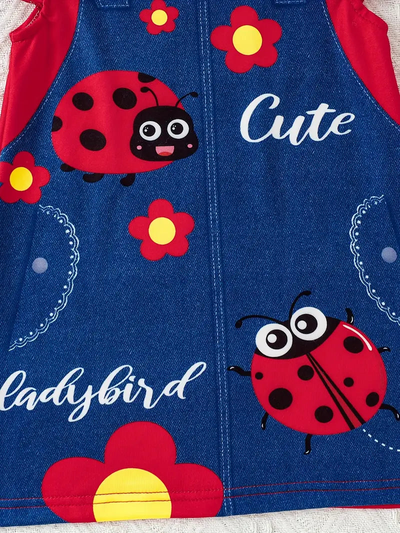 obe Bébé Fille en Jean Imprimé Coccinelle – Tenue Mignonne et Colorée