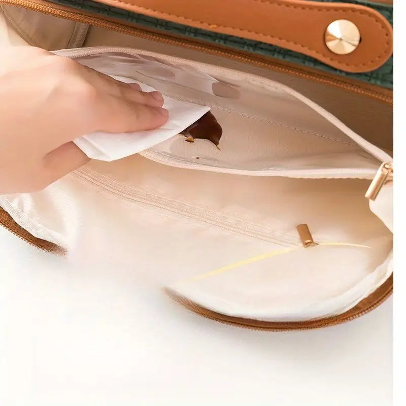 Trousse de toilette élégante vert tressé Grande capacité et finition haut de gamme