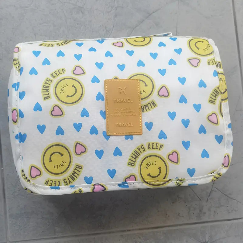 Trousse de maquillage voyage motifs smiley et cœurs Pochette cosmétique imperméable et joyeuse