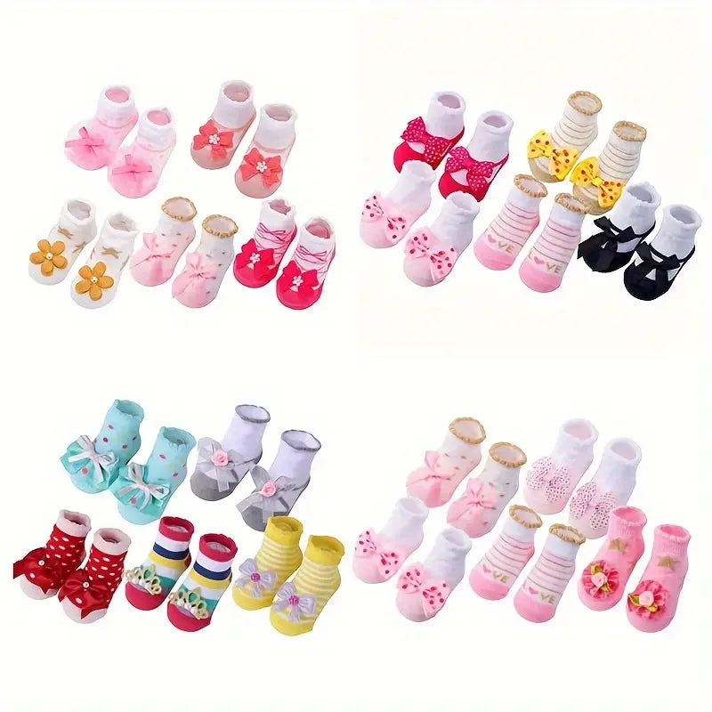 Chaussettes bébé fille avec nœuds et fleurs – Bas antidérapants doux et élégants pour cérémonie ou quotidien