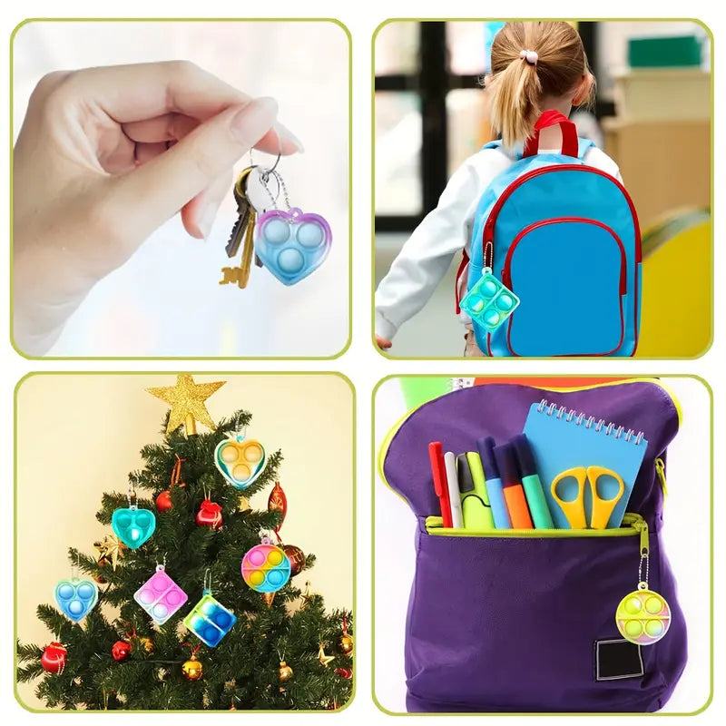 Lot de 48 Porte-clés Enfant Pop It – Jouets Antistress Sensoriels Colorés en Silicone