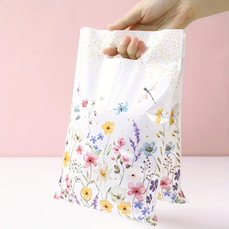 Sacs Cadeaux Plastique à Motifs Floraux – Sachets avec Poignée pour Anniversaire, Mariage et Emballages Cadeaux Élégants