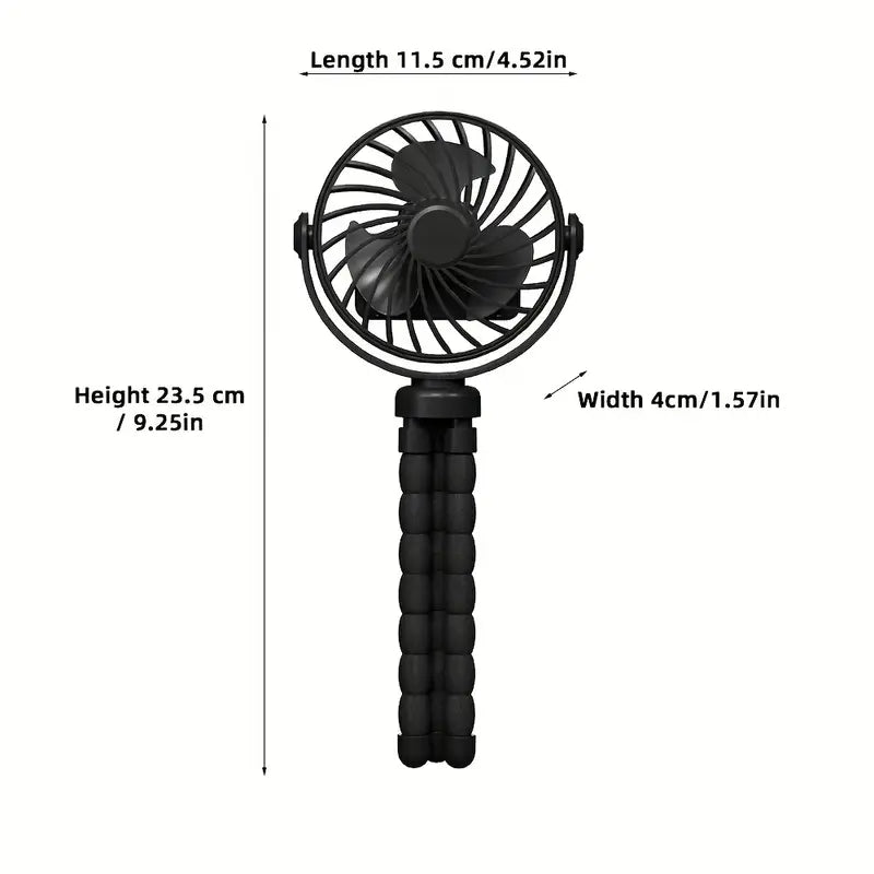 Ventilateur Portable sur Trépied Flexible – USB Rechargeable, Silencieux, Orientation 360°, Idéal Poussette ou Bureau