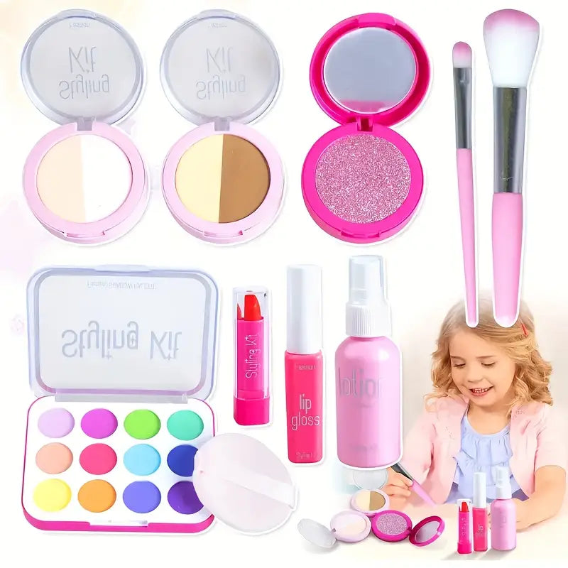 Coffret Maquillage Enfant Non Toxique – Kit de Jeu d’Imitation avec Fards, Pinceaux et Rouge à Lèvres