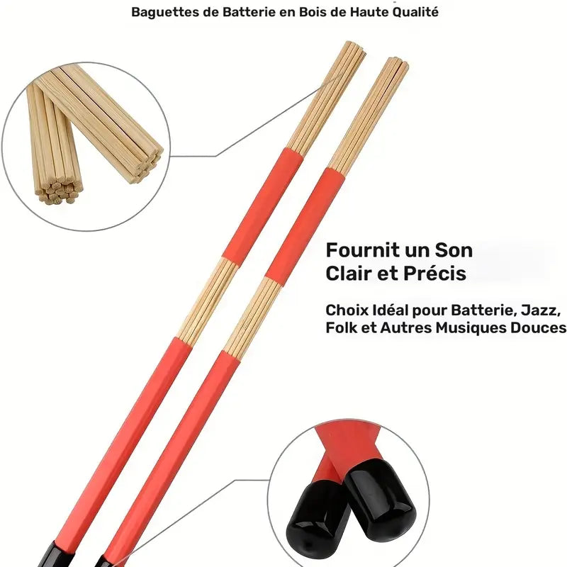 Kit Complet de Baguettes pour Batterie – Baguettes Classiques, Balais Métal, Hot Rods et Accessoires avec Housse de Transport