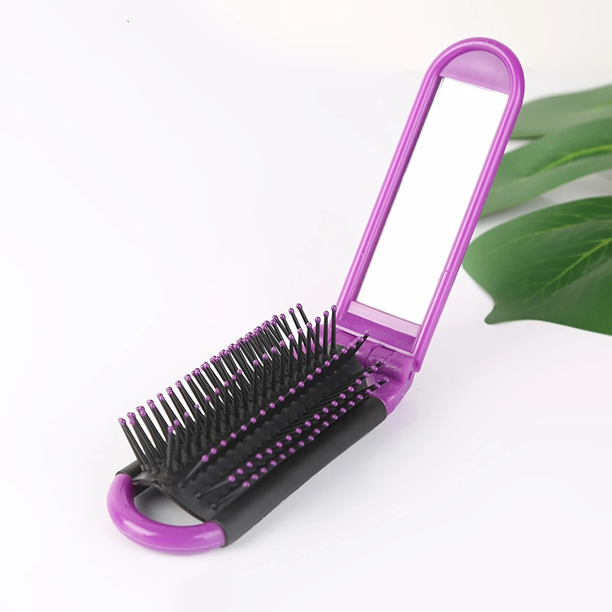 Brosse à Cheveux Pliable avec Miroir Intégré – Accessoire 2 en 1 Compact pour Retouches Beauté en Déplacement