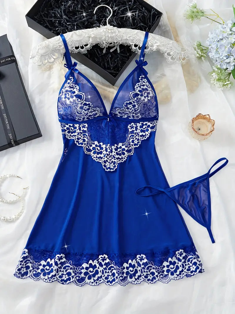 Nuisette Femme Dentelle Sexy – Sous-vêtements et Pyjamas Élégants avec String Assorti