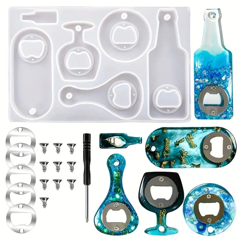 Kit Moule Résine Ouvre-Bouteille - 10 Formes Originales + Accessoires pour Créations DIY Uniques