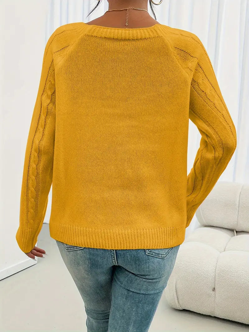 Pull Femme Hiver Maille Torsadée avec Boutons Décoratifs – Col Rond et Coupe Confortable