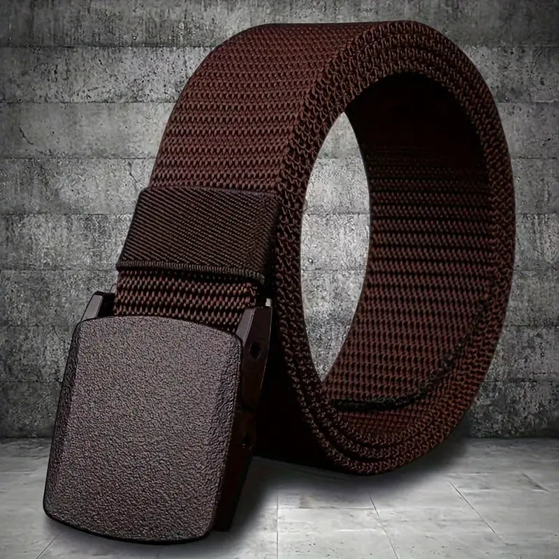 Ceinture femme en toile tressée marron – Style décontracté avec boucle automatique solide