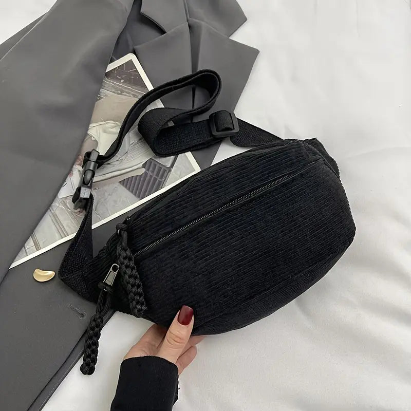 Sac banane et bandoulière femme – Tendance velours côtelé, idéal pour look décontracté