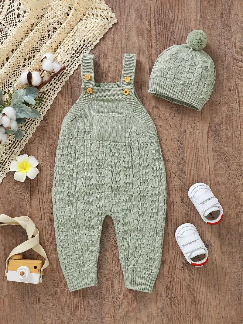 Ensemble tricot bébé avec bonnet – Salopette chaude et confortable
