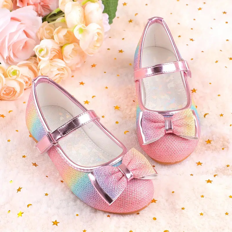 Ballerines fille multicolores avec nœud pailleté – Chaussures de cérémonie et fête