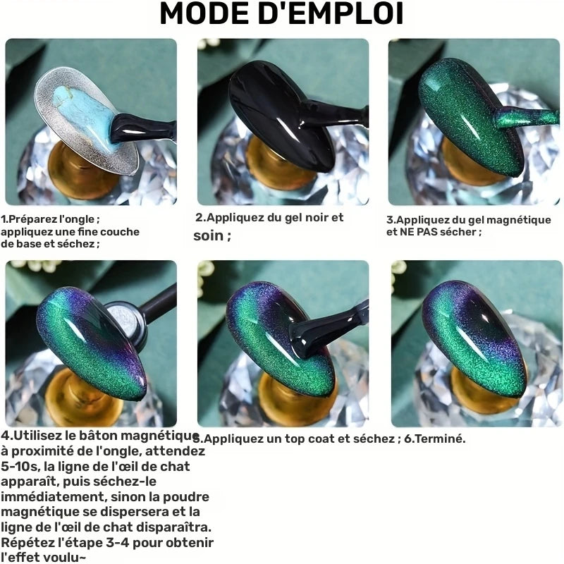 Ensemble 6 Vernis Gel Cat Eye Magnétique – Effet Œil de Chat 9D Holographique UV/LED, 8ml + Aimant Inclus