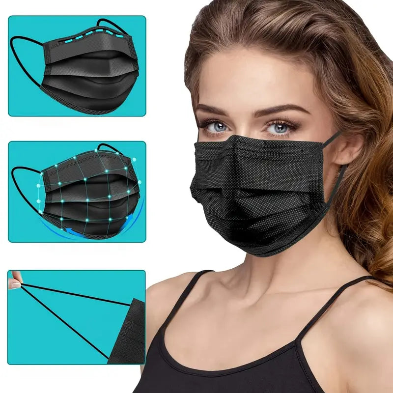 Masque Chirurgical Jetable Noir 3 Plis – Protection Respiratoire Confortable
