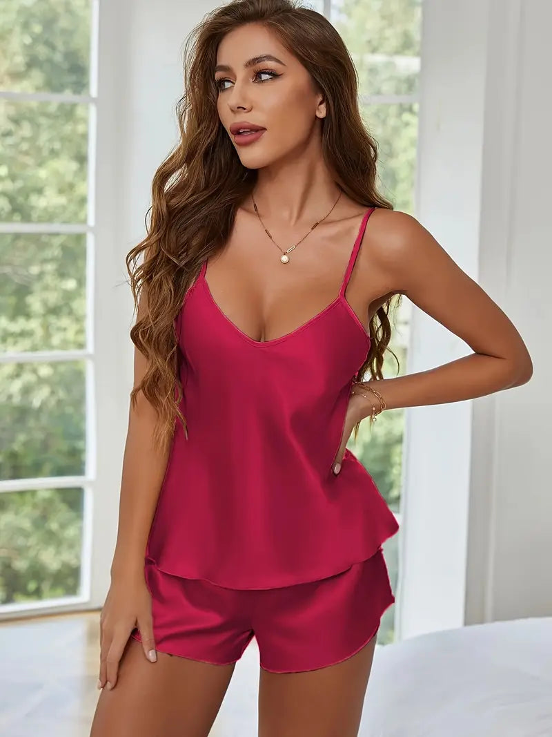 Pyjama Femme Satin Dentelle – Sous-vêtements et Pyjamas Élégants 2 Pièces Débardeur & Short