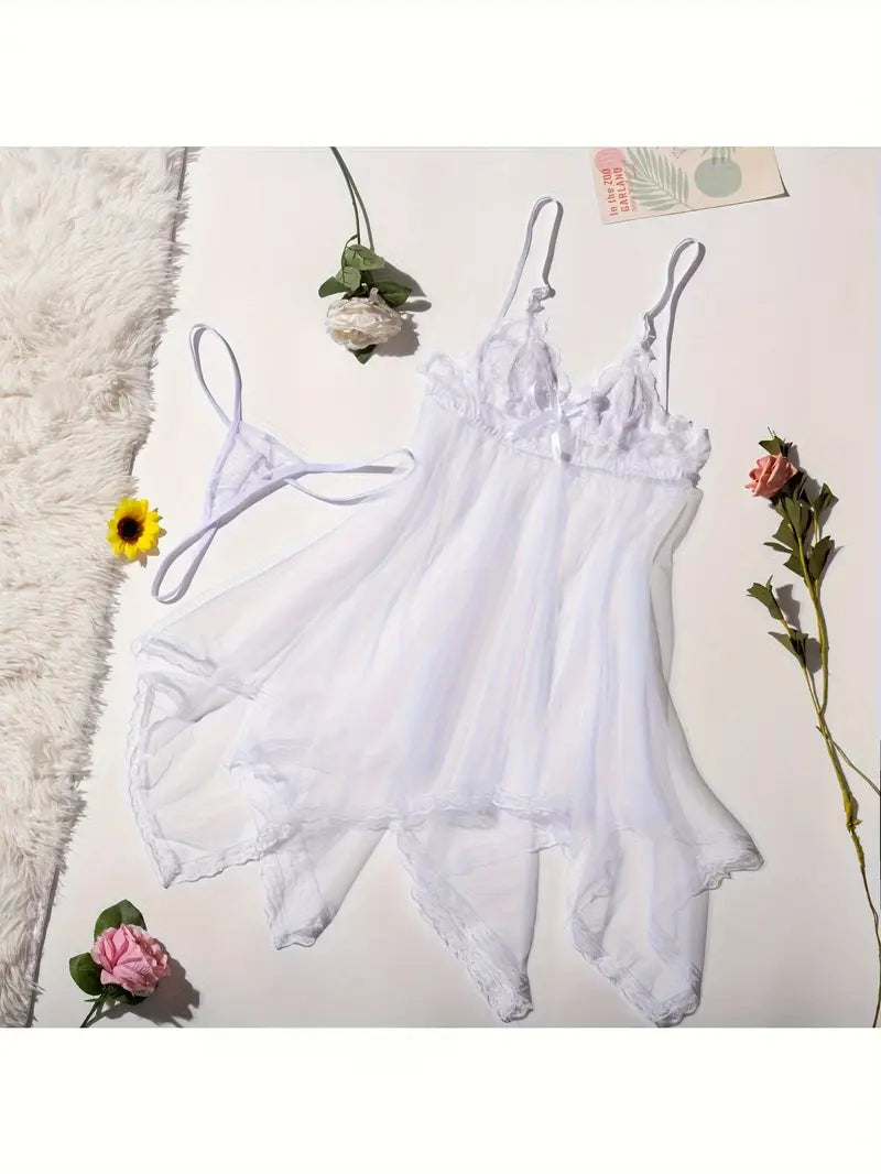 Nuisette Transparente Femme Dentelle Noire – Sous-vêtements et Pyjamas Sexy avec String Assorti