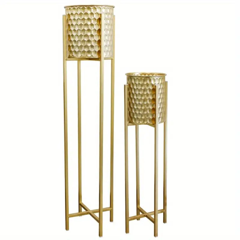 Pots de fleurs dorés sur pieds – Jardinières décoratives élégantes pour intérieur moderne et plantes vertes