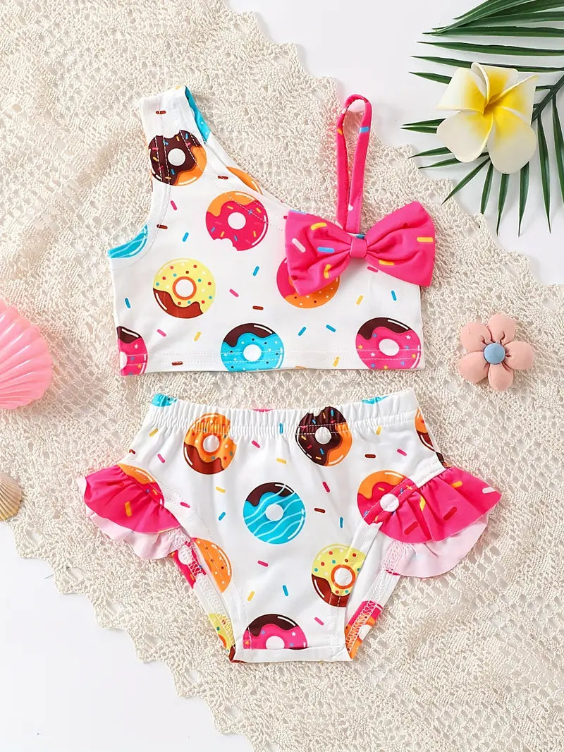 Maillot de bain fille deux pièces – Bikini fun imprimé donuts colorés