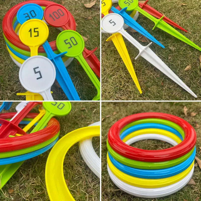 Jeu de lancer d’anneaux colorés avec piquets numérotés – Jeu d’adresse pour enfants et adultes
