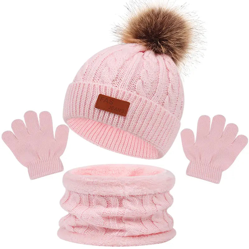 Ensemble Hiver Enfant – Bonnet Pompon, Gants et Tour de Cou Chaud en Tricot