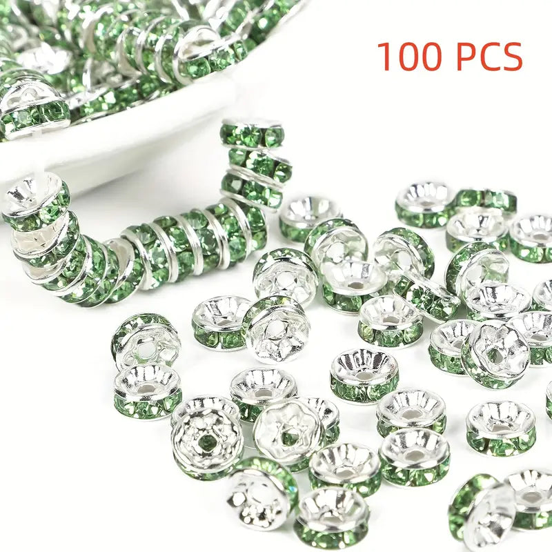 100 Perles Rondelles Strass Argentées – Intercalaires Brillants pour Création de Bijoux DIY