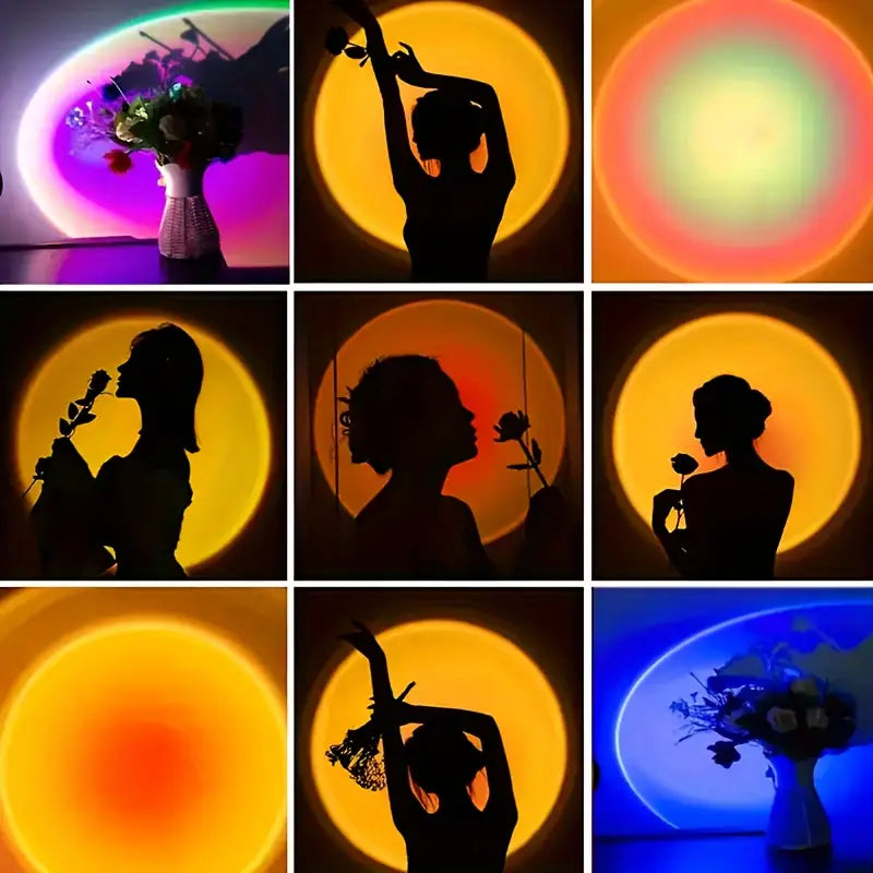 Lampe Projecteur Sunset LED – 16 Couleurs avec Télécommande pour Ambiance Romantique, Déco Chambre ou Soirée