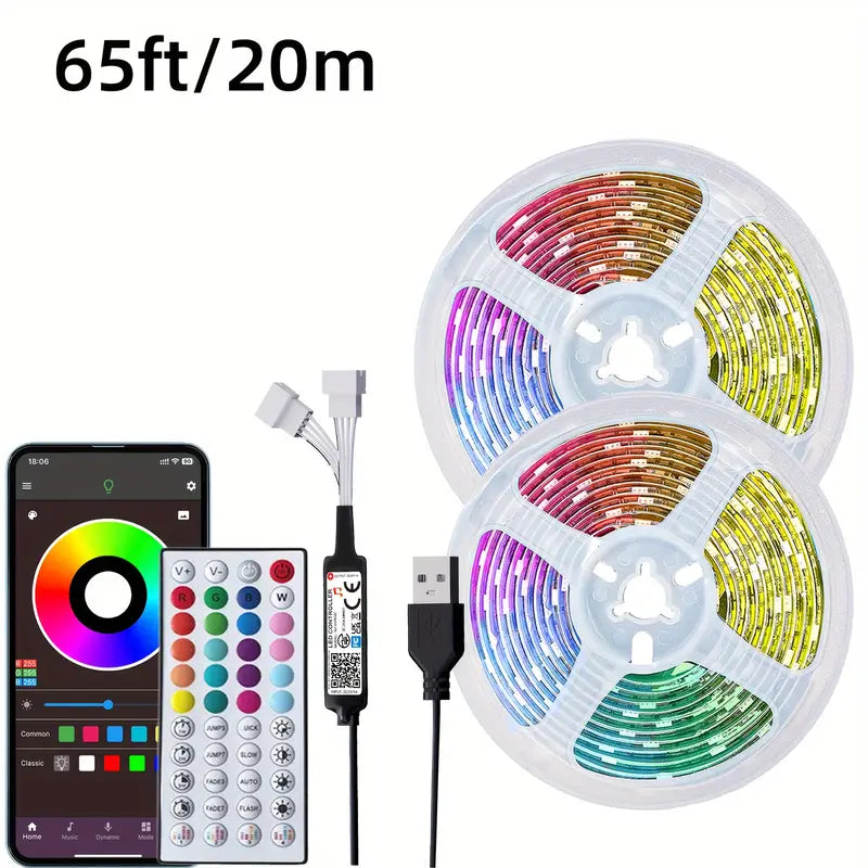 Ruban LED RGB 5M avec Télécommande et Contrôle via Appli – Éclairage d’Ambiance Multicolore pour Fête, Chambre ou Gaming Setup