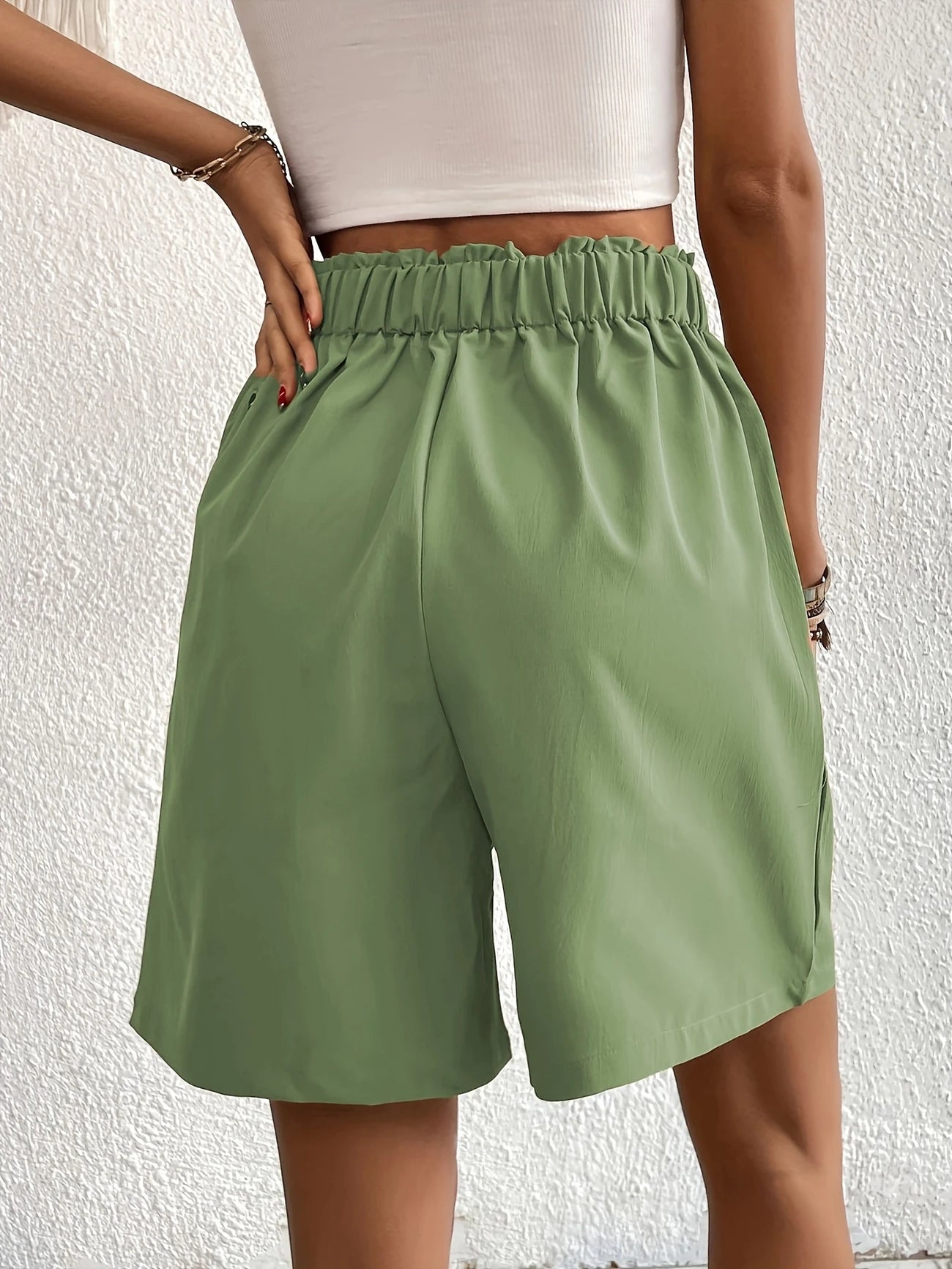 Short de Plage Femme Taille Haute – Coupe Fluide Élégante avec Boutons & Poches