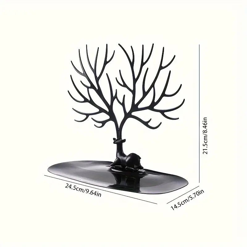 Présentoir à bijoux en forme d’arbre avec cerf – Porte-bijoux décoratif pour colliers, bagues et bracelets