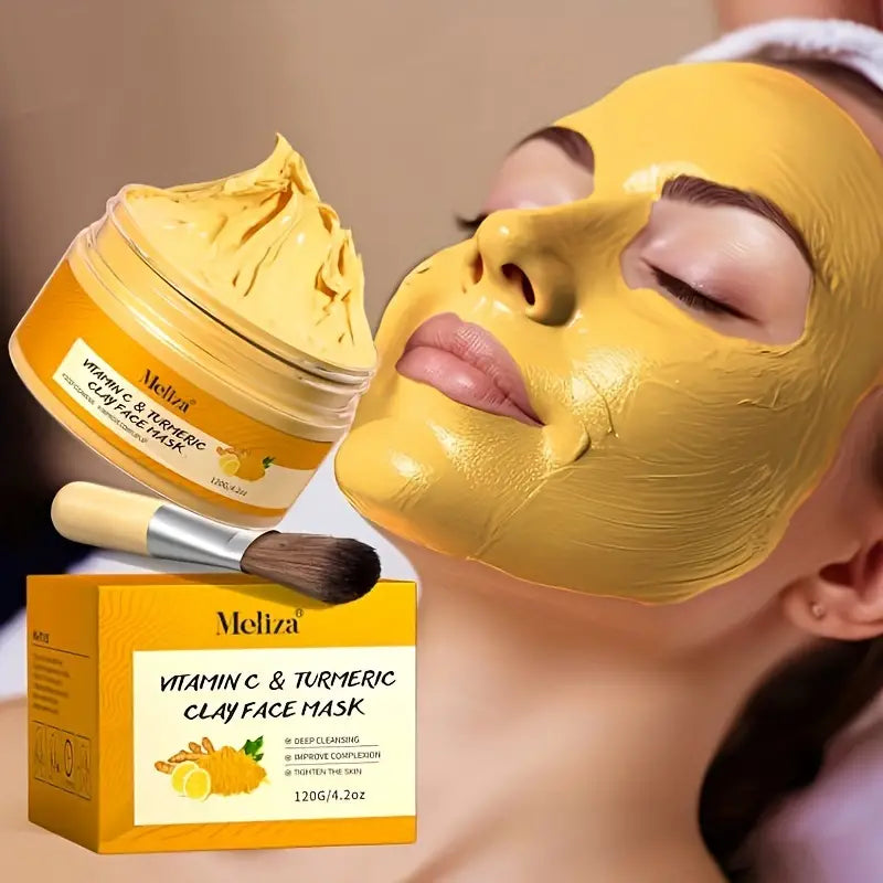 Masque Visage à l’Argile, Curcuma & Vitamine C – Nettoyage en Profondeur, Teint Éclatant & Anti-Imperfections – 120g