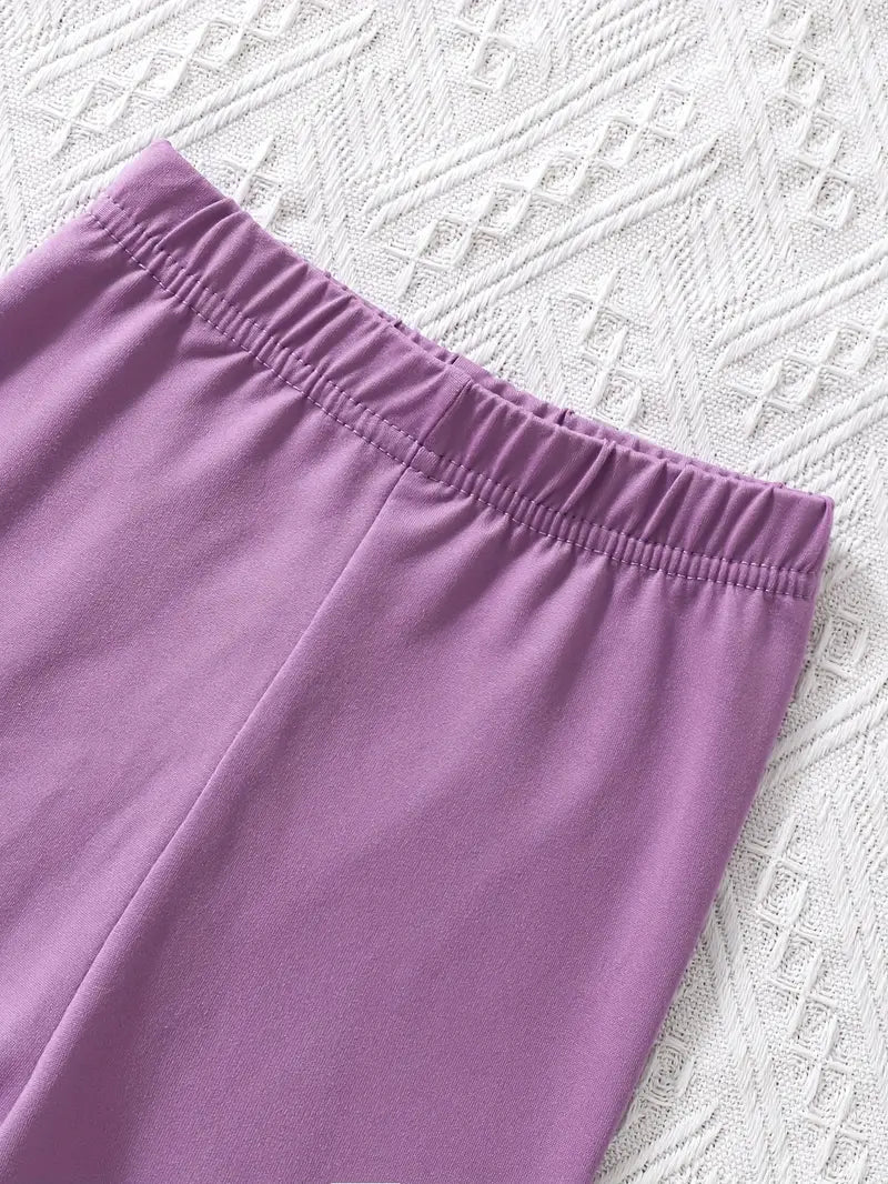 Lot de 3 Leggings Fille – Pantalons Colorés Motifs Cœurs, Papillons et Uni Violet