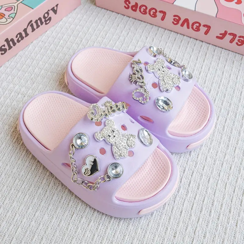 Sandales fille été avec strass et breloques – Pantoufles légères et confortables, style princesses