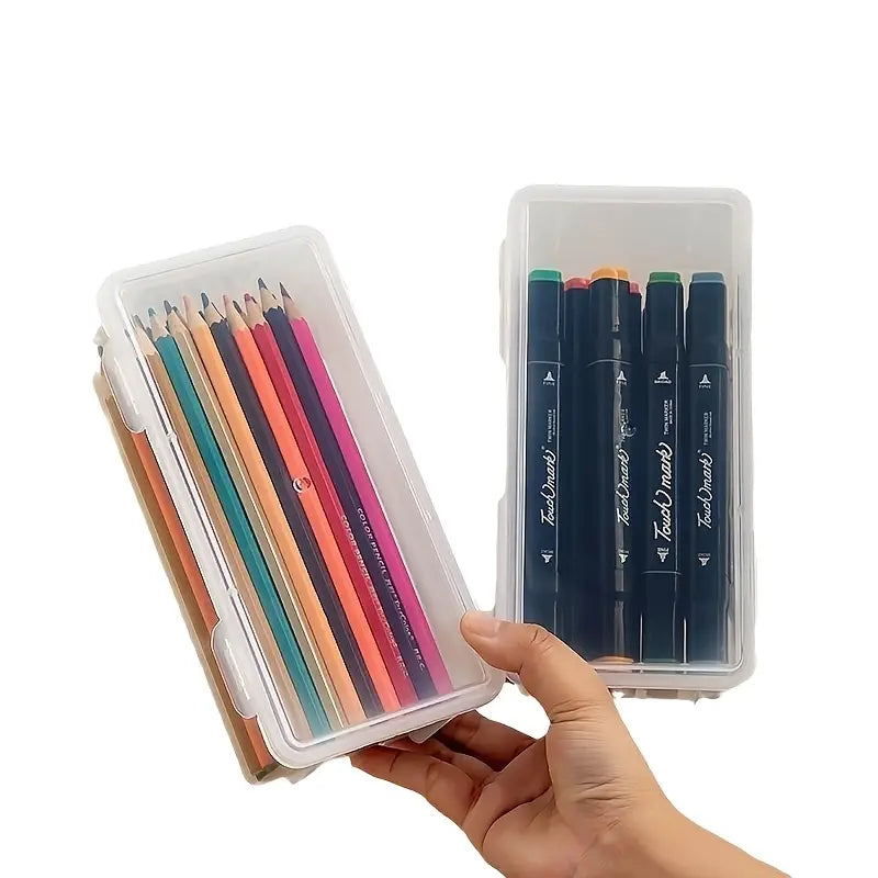 Boîte de rangement transparente pour crayons et marqueurs – Organiseur empilable pour fournitures scolaires et de bureau
