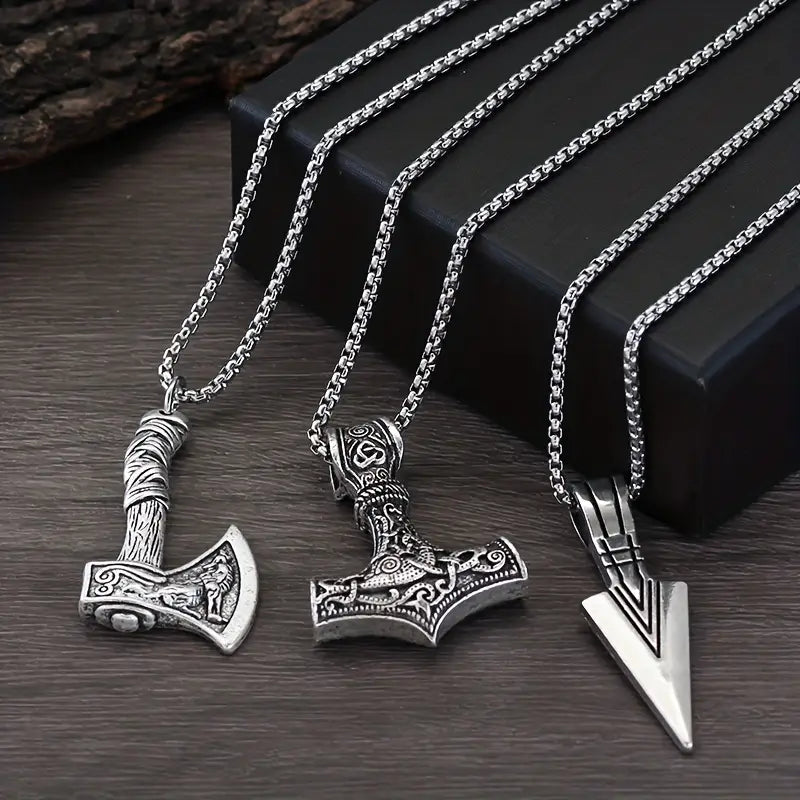 Collier homme viking pendentif hache et marteau de Thor – Chaîne acier inoxydable nordique