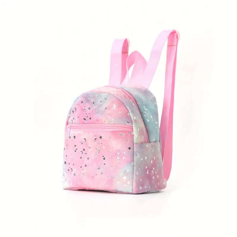 Sac à dos enfant fille pailleté – Motif étoiles et lunes, style licorne pastel violet