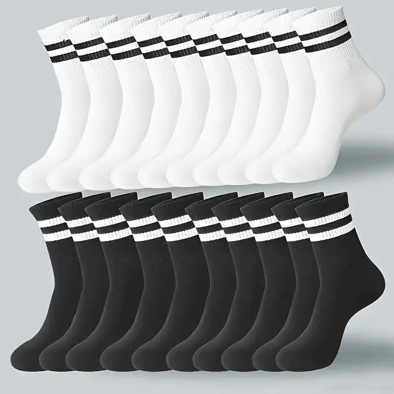 Lot de 12 paires de chaussettes homme noires et blanches – Style sport à rayures, confort et durabilité
