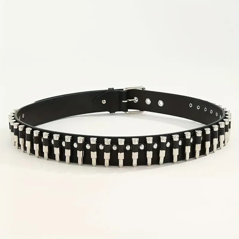 Ceinture Punk Rock Noire avec Rivets Métalliques – Accessoire Mode Gothique et Rock pour Homme et Femme