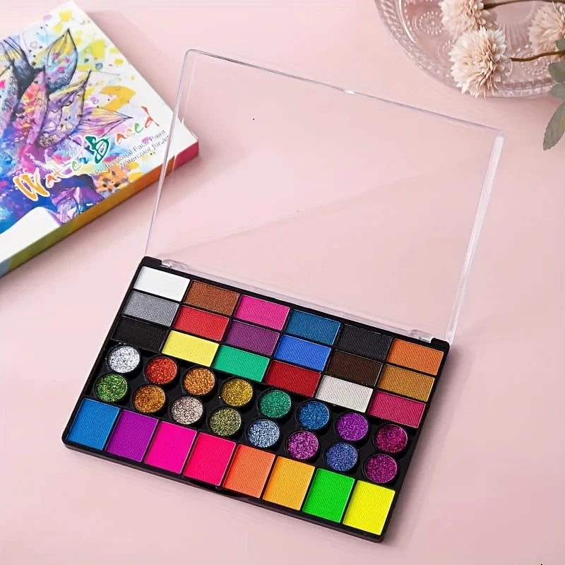 Palette Maquillage Artistique Visage & Corps – 42 Couleurs Ultra Pigmentées et Pailletées