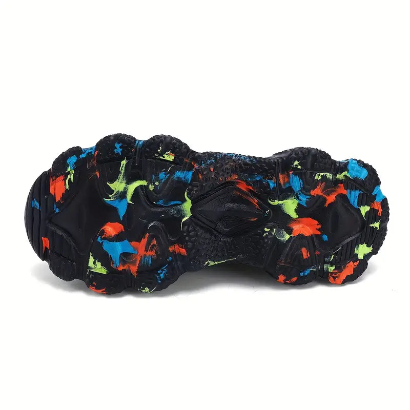 Chaussures garçon noires sans lacets – Baskets respirantes à semelle colorée, confort et style